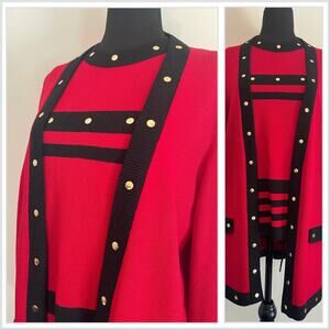 J.S.S knitwear womans jacket suit petite Sm red/black wool blend classic luxury